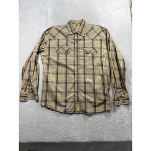 Larry Mahan Mens Cowboy Collection Plaid Pearl Snap Tan Western Shirt XL